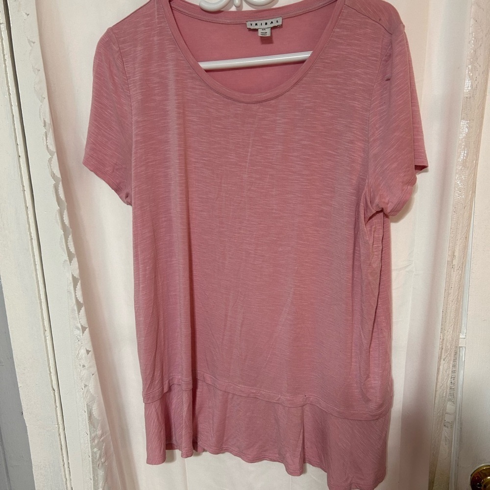 Tribal large Soft Pink Short Sleeve Tee with a little frill on bottom-
